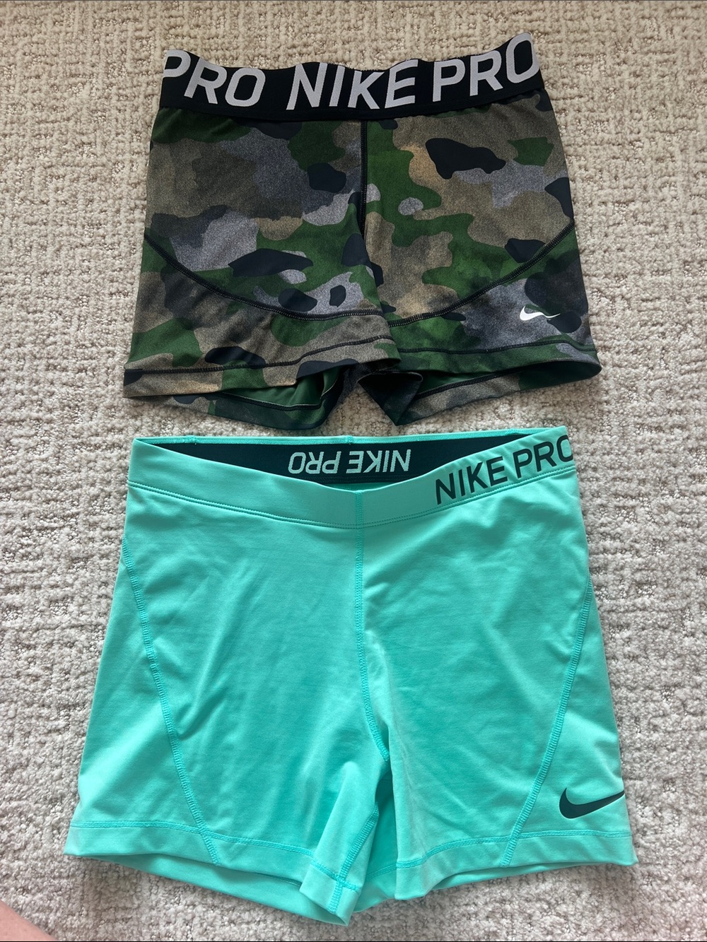Nike Women's Camo & Teal Pro Athletic Shorts